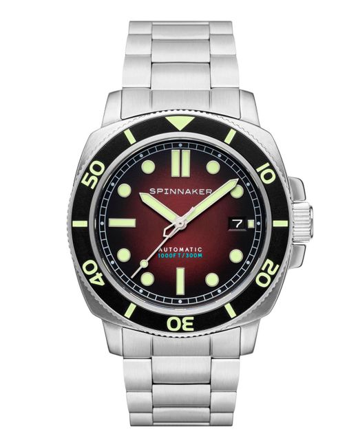 Spinnaker Hull Diver Automatic Ombre Red with Tone Solid Stainless Steel Bracelet Watch