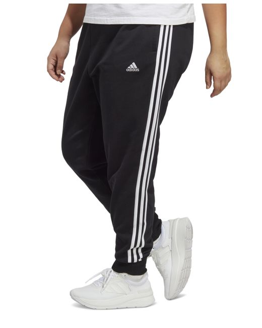 Adidas Plus Essentials 3-Striped Cotton French Terry Cuffed Joggers white