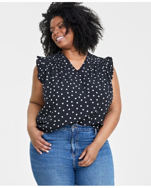 On 34th Trendy Plus Polka-Dot Ruffled-Trim Blouse Created for