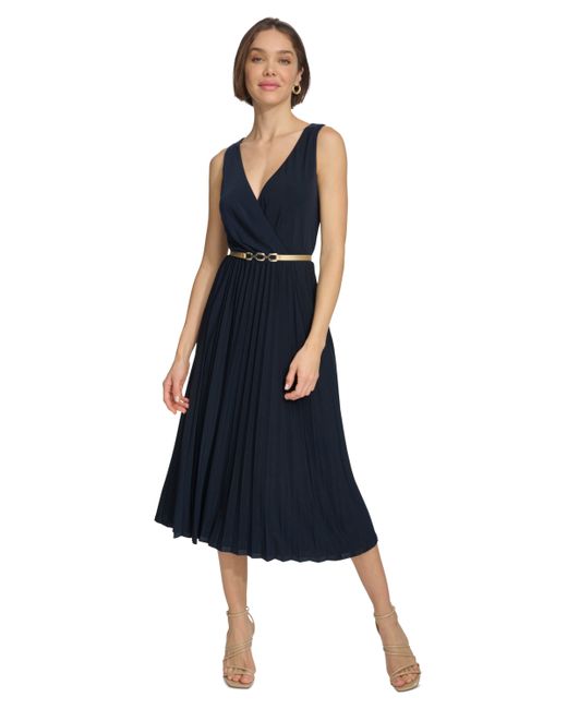 Tommy Hilfiger Pleated Belted Midi Dress