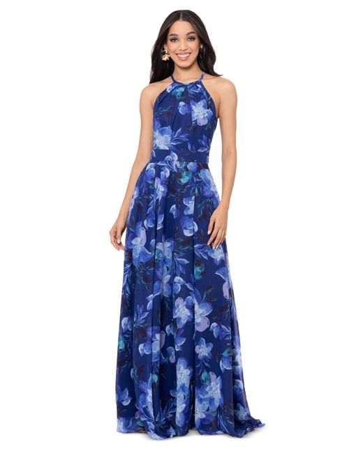Betsy & Adam Floral-Print Halter Gown