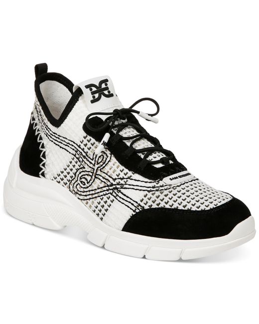 Sam Edelman Chelsie Emblem Knit Lace-Up Sneakers White