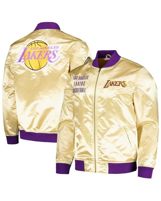 Mitchell & Ness Distressed Los Angeles Lakers Team Og 2.0 Vintage-Like Logo Satin Full-Zip Jacket