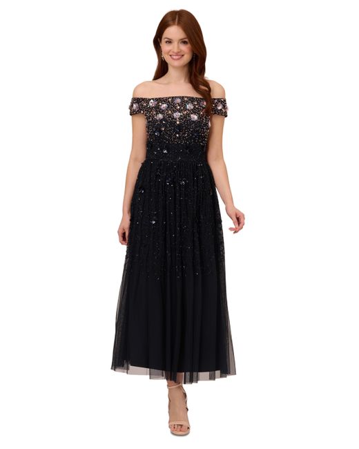 Adrianna Papell Embellished Off-The-Shoulder Gown rosegold