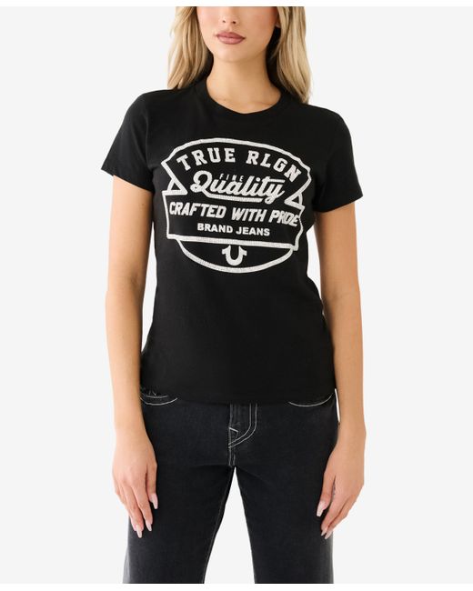 True Religion Shorts Sleeve Crystal Logo Crew T-shirt