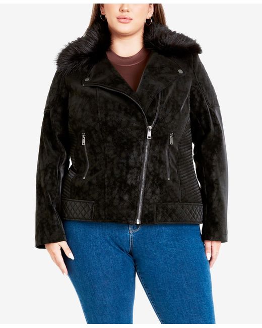 Avenue Plus Natalia Faux Fur Collared Jacket