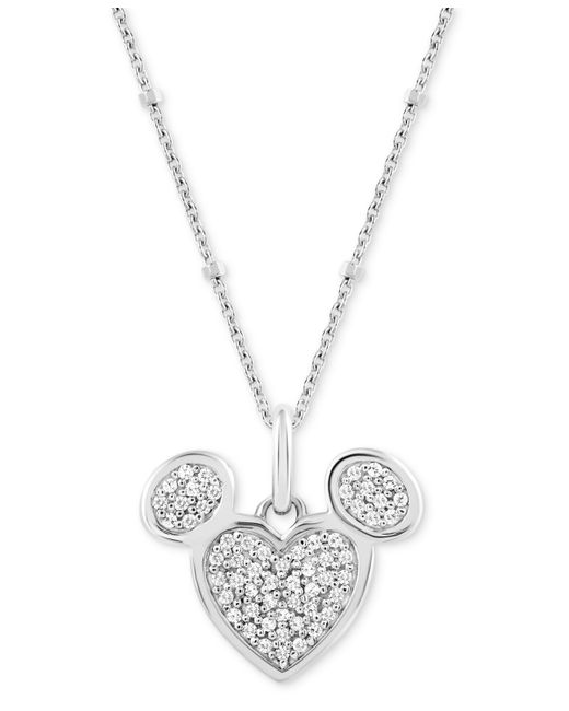 Wonder Fine Jewelry Diamond Cluster Mickey Mouse Heart 18 Pendant Necklace 1/6 ct. t.w.