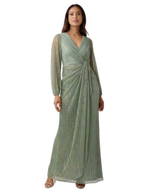 Adrianna Papell Metallic Crinkled Draped Gown