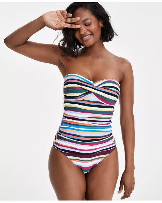 Anne Cole Striped Twist-Front Bandeau One-Piece Swimsuit