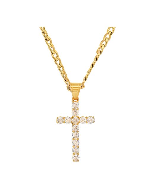 SteelTime Stainless Steel Crystal Cross 24 Pendant Necklace