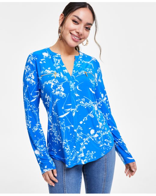 I.N.C. International Concepts Petite Printed Zip-Pocket Top Created for