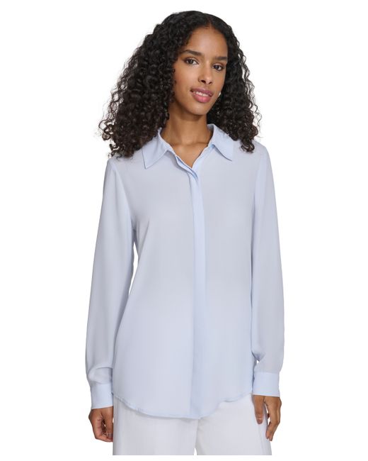 Calvin Klein Solid Covered-Placket Long-Sleeve Blouse
