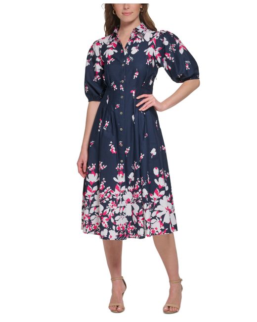 Tommy Hilfiger Cotton Puff-Sleeve Floral Midi Dress