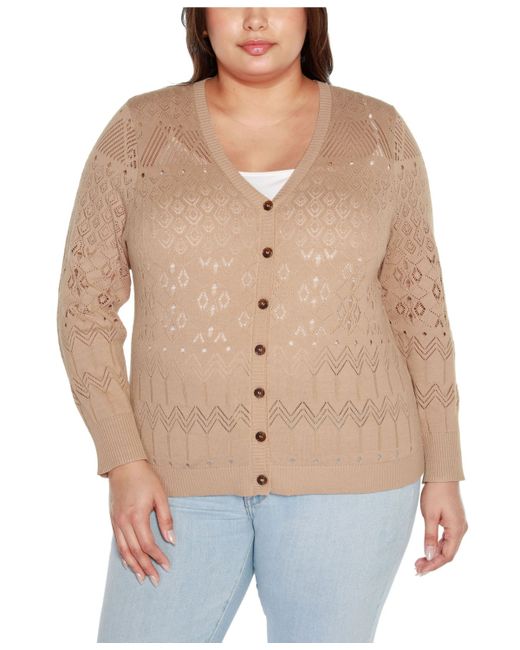 belldini Label Plus Pointelle Button Front Cardigan Sweater