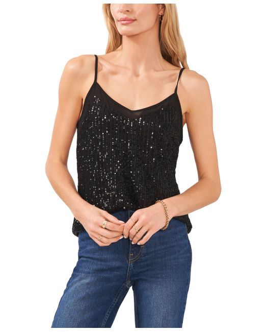 1.State Sleeveless Sequins Sheer Inset Camisole Top