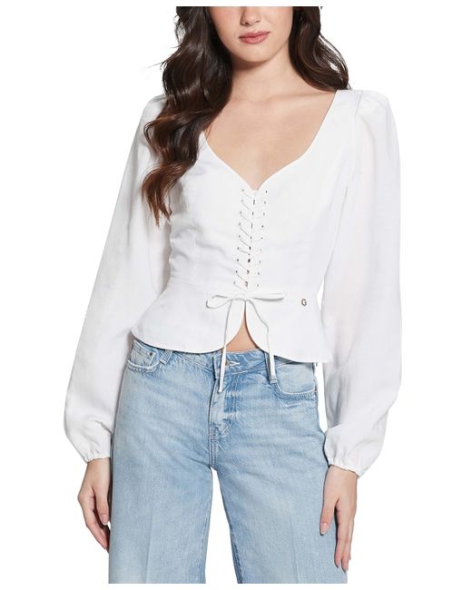 Guess Federica Long-Sleeve Lace-Up Top