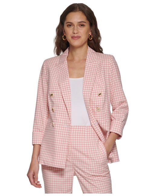 Dkny Petite Gingham Double-Breasted Blazer