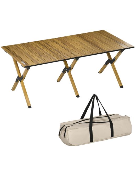 Outsunny 4ft Camping Table Folding Roll-Up Picnic with Carry Bag Waterproof Woodgrain Finish Portable for Travel Bbq Beach