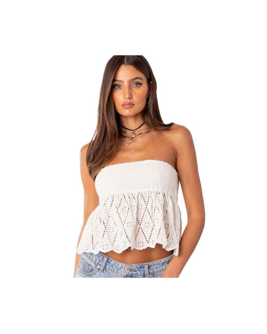 Edikted Lacey Cotton Scrunch Tube Top
