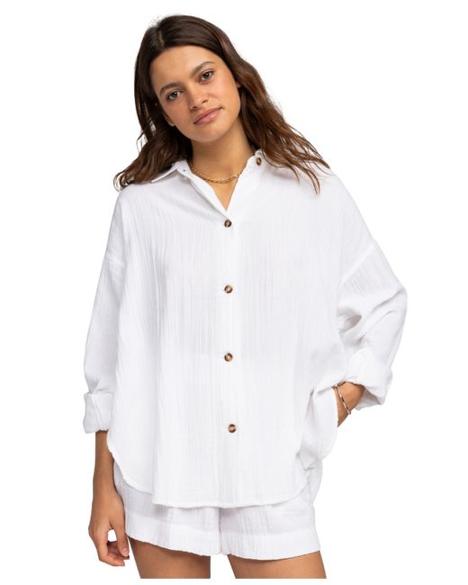 Roxy Juniors Morning Time Oversized Cotton Gauze Shirt