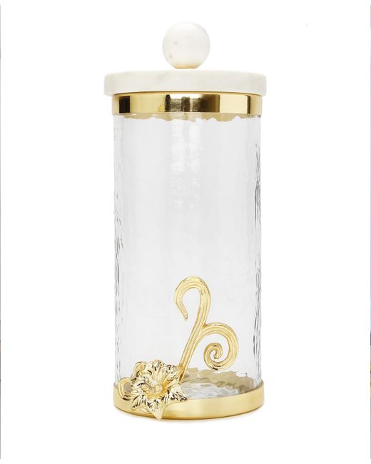 Classic Touch Glass Canister with Design and Marble Lid Large