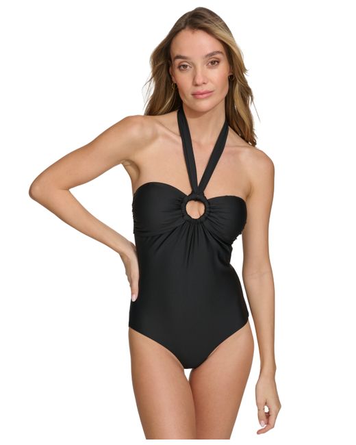 Dkny O-Ring One-Piece Bandeau-Neck Swimsuit