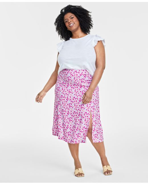 On 34th Trendy Plus Floral-Print Slip Midi Skirt Created for