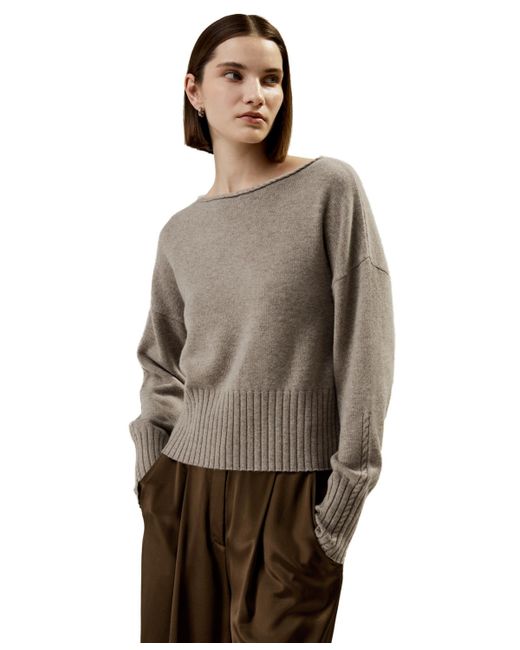 LilySilk Braided Collar Wool and Cashmere Blend Sweater for