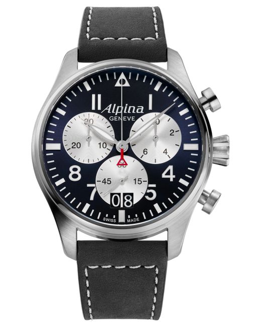 Alpina Swiss Chronograph Startimer Pilot Leather Strap Watch 44mm