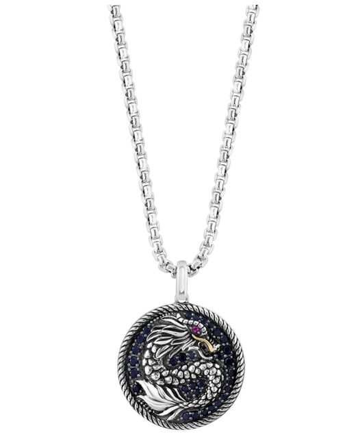 Effy Collection Effy Black Sapphire 7/8 ct. t.w. Ruby 1/20 Dragon Disc 22 Pendant Necklace Sterling Silver