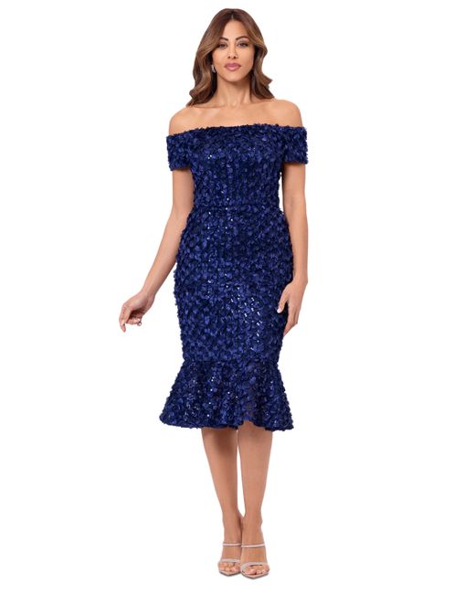 Xscape Off-The-Shoulder Lace Fit Flare Dress