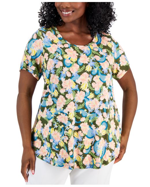 Jm Collection Plus Oaklyn Print Short-Sleeve Top Created for