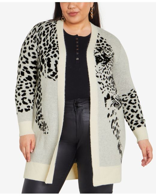 Avenue Plus Lena Leopard Open Front Cardigan Sweater