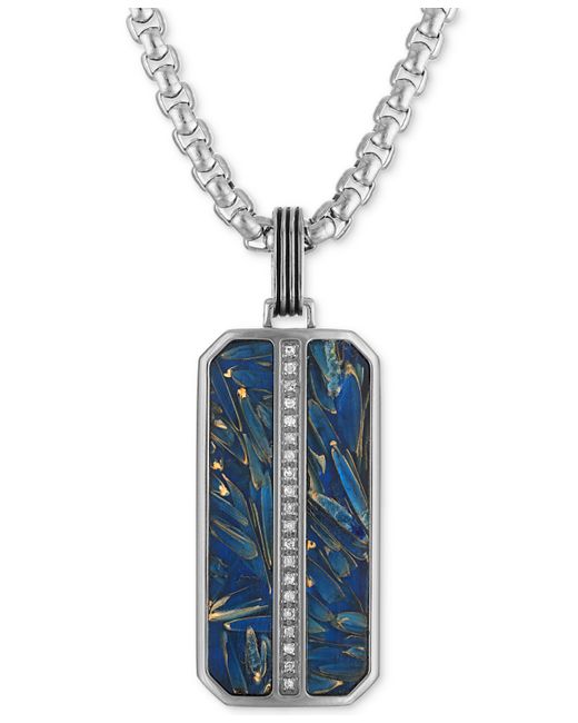 Esquire Men's Jewelry Diamond Vertical Line Dog Tag 22 Pendant Necklace 1/10 ct. t.w. Blue Carbon Fiber Stainless Created for