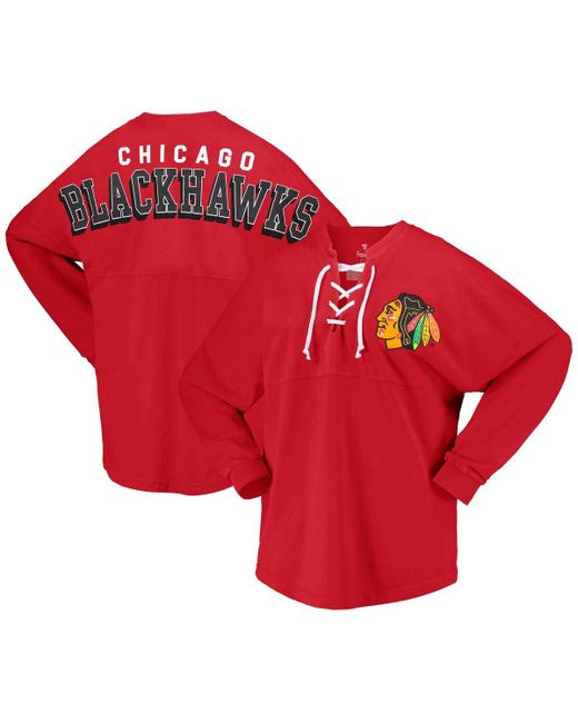 Fanatics Chicago Blackhawks Spirit Lace-Up V-Neck Long Sleeve Jersey T-shirt