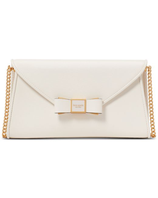 Kate Spade New York Morgan Bow Embellished Saffiano Envelope Flap Small Crossbody Parchment.