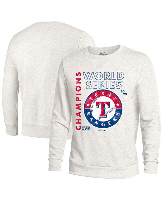 Majestic Threads Texas Rangers 2023 World Series Champions Tri-Blend Pullover Sweatshirt