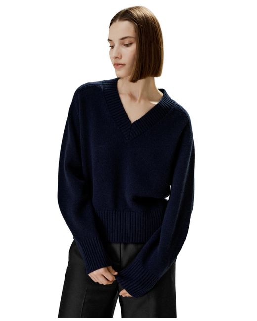 LilySilk V-Neck Relaxed Fit Wool Cashmere Blend Sweater for