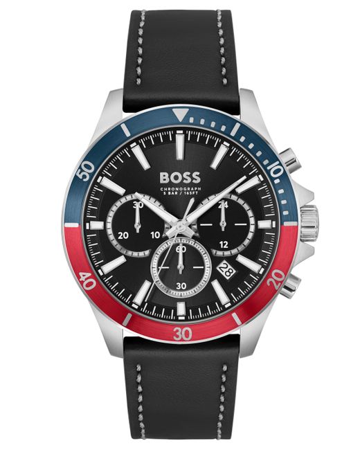 Boss Troper Quartz Fashion Chronograph Leather Watch 45mm