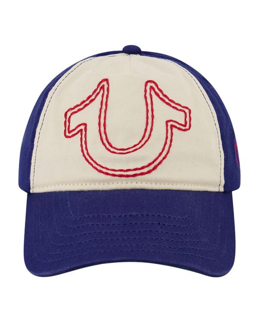 True Religion Baseball Cap 5 Panel Cotton Twill Boys Hat with Large Horseshoe Logo Adjustable Blue