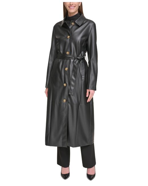 Calvin Klein Belted Faux-Leather Trench Coat