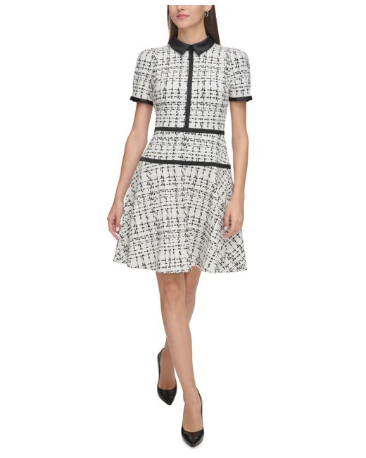 Karl Lagerfeld Plaid-Knit Contrast-Trim Dress