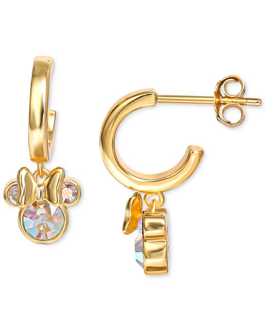 Disney Crystal Minnie Mouse Dangle Hoop Earrings 18k Gold-Plated Sterling