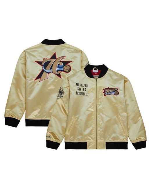 Mitchell & Ness Distressed Philadelphia 76ers Team Og 2.0 Vintage-Like Logo Satin Full-Zip Jacket