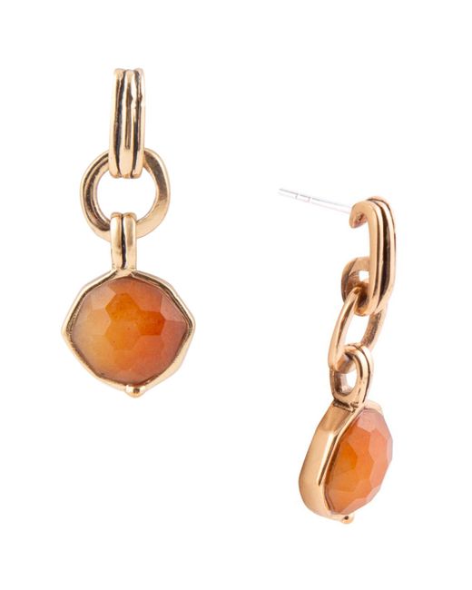 Barse River Rocks Genuine Quartz and Golden Bronze Abstract Drop Earrings