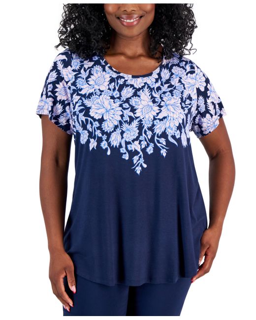 Jm Collection Plus Floral-Print Short-Sleeve Top Created for
