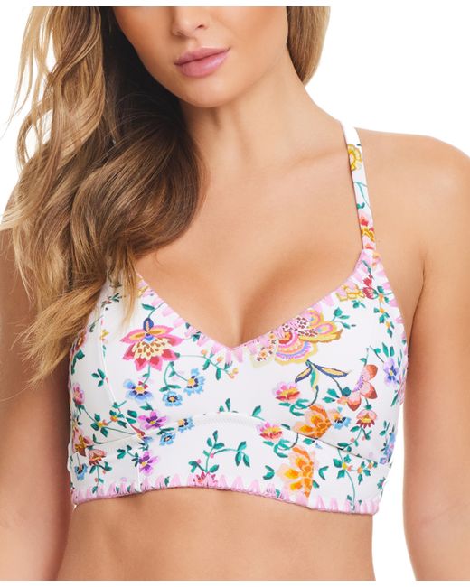 Jessica Simpson Lace-Up Floral-Print Long-Line Bikini Top