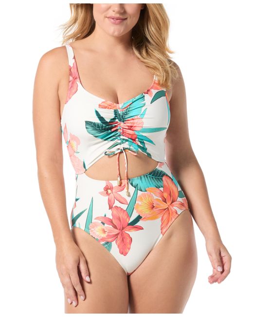 Coco Reef Sassy Printed Cut-Out Ruched One-Piece Swimsuit