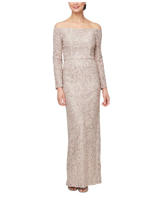 Alex Evenings Sequined-Lace Off-The-Shoulder Gown