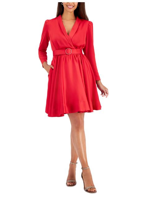 Taylor Long-Sleeve Belted A-Line Dress